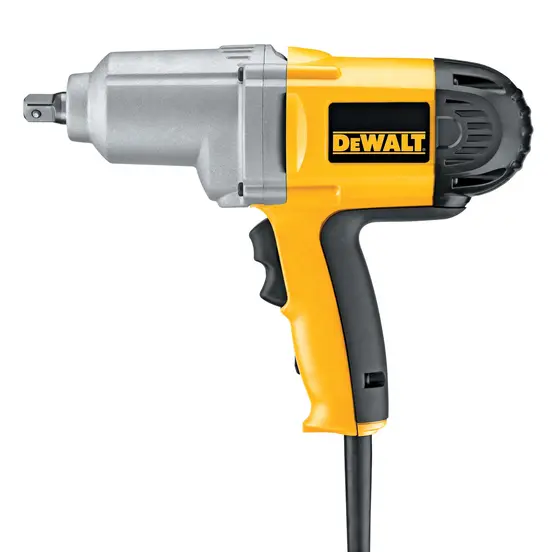 Yellow and black and silver DEWALT Impact Wrench, 1/2 in., Electric Powered