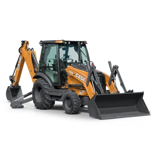 Orange and gray CASE 60-90 HP Backhoe Loader, 14 ft. Dig Depth