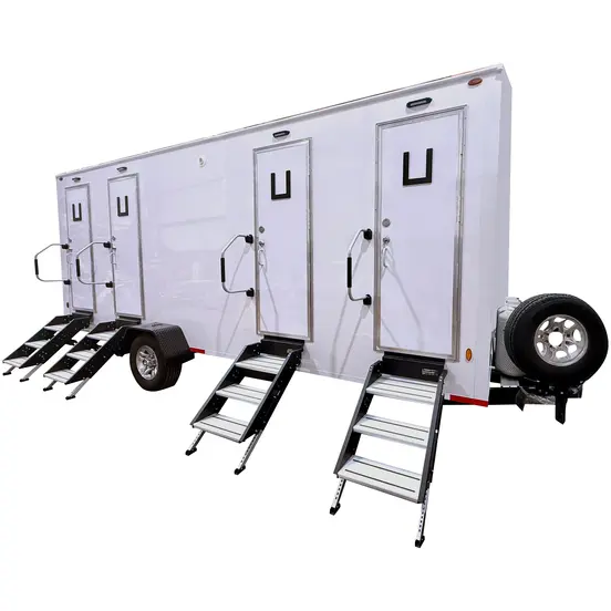 White Blacktie 4-Station Restroom and Shower Trailer Combo with 4 Sinks
